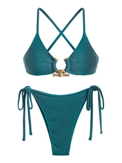ZAFUL Womens Cutout Bikini Criss Cross Textured Metal High Leg Bikini Sets Cheeky Bikini Two Piece Swimsuit